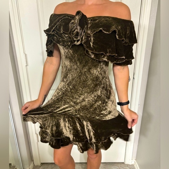 Pat Dahnke crushed velvet ruffle dress - Picture 1 of 12